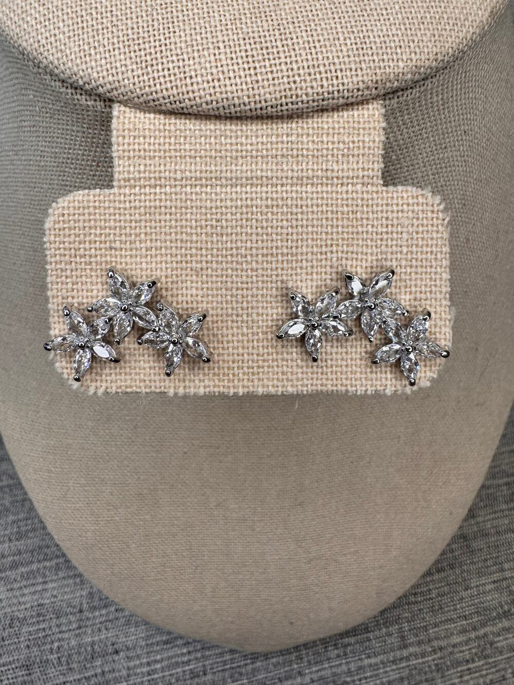 Triple Flower Earrings Post Flower Earrings Zircon Earrings Dress Accessories